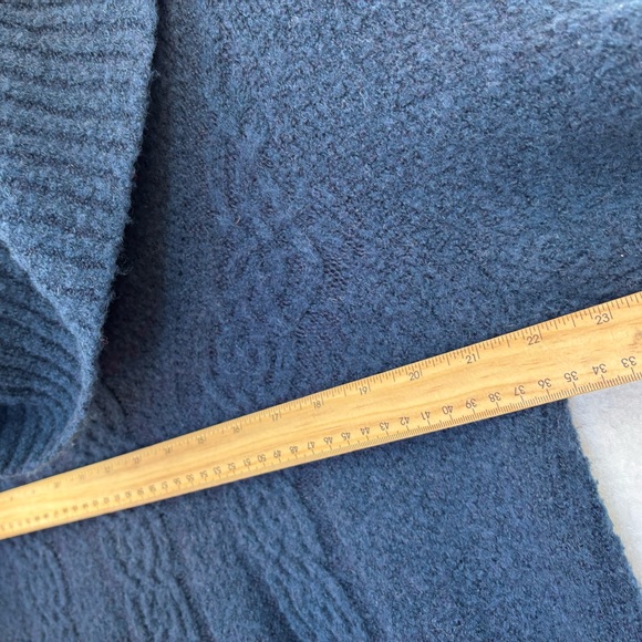 ANTHROPOLOGIE ANGEL OF THE NORTH Wool Sweater Cable Knit Cowl Neck Blue Large - Picture 15 of 16
